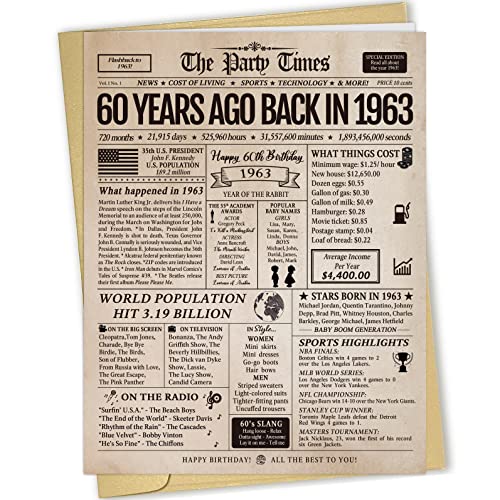 Spercy Happy 60th Birthday Card for Men Women, 60 Birthday Gift for Dad Mom, Jumbo Back in 1963 Birthday Card for Parents