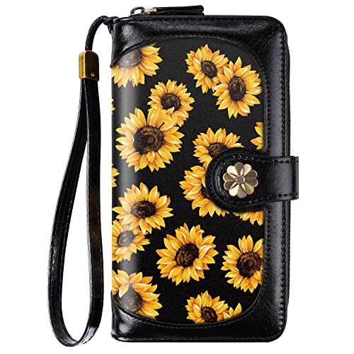 Coco Rossi Wallets for Women Multi Card Holder Wallet Clutch Wallet Card Holder Organizer Ladies Purse with Wrist strap Purse,Sunflower