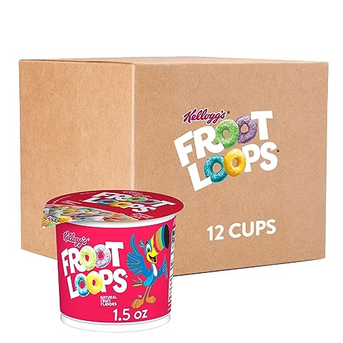 Kellogg's Froot Loops Breakfast Cereal Cups, Fruit Flavored, Breakfast Snacks with Vitamin C, Original, 18oz Case (12 Cups)