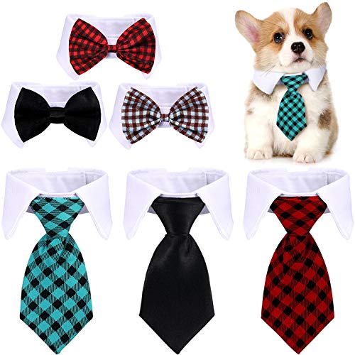 6 Pieces Adjustable Pet Bow Tie Plaid Black Red Pet Formal Tuxedo Costume Necktie Collar Puppy Grooming Ties for Small Dogs and Cats (S)