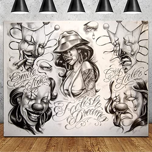 KEMAGU5x3Ft Smile Now Cry Later Backdrop Art Poster Photoshoot Room Wall Decor Aesthetics (60' x 36')