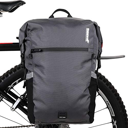 Rhinowalk Bike Bag Waterproof Pannier Backpack Convertible - 2 in 1 Bicycle Saddle Bag Shoulder Bag Laptop Pannier Professional Cycling Accessories-Gray