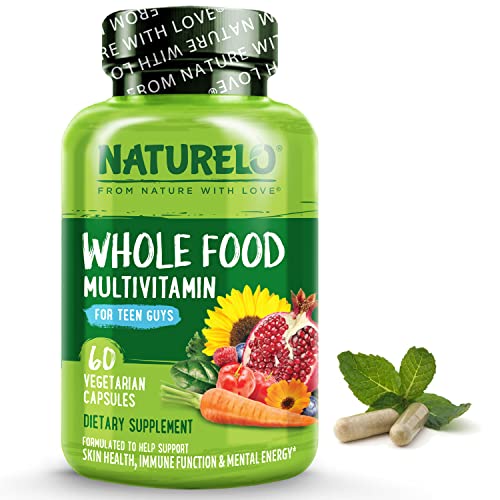 NATURELO Whole Food Multivitamin for Teenage Boys - Vitamins and Minerals Supplement for Active Kids - with Plant Extracts - Non-GMO - Vegan & Vegetarian - 60 Capsules