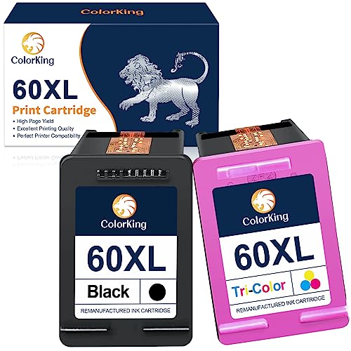 ColorKing Remanufactured 60XL Ink Cartridge Replacement for HP 60 Ink Cartridge Combo Pack Color and Black for HP Photosmart D110a C4680 C4780 DeskJet D2680 F4480 F4580 Envy 100 (1 Black, 1 Tri-Color)