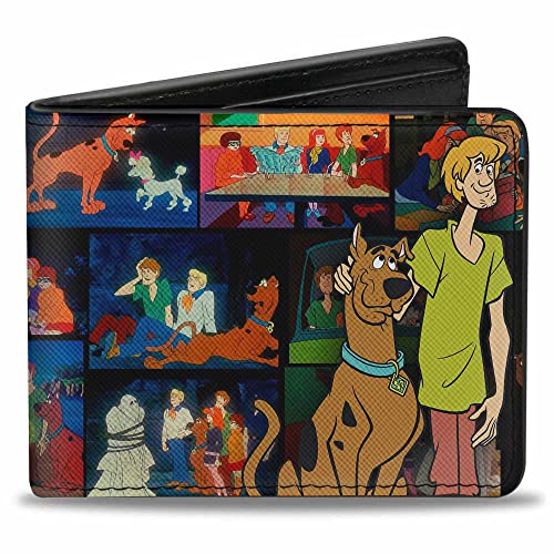 Buckle-Down Men's PU Bifold Wallet Shaggy Pose/Scene Blocks + Scooby DOO, Multicolor, 4.0' x 3.5'