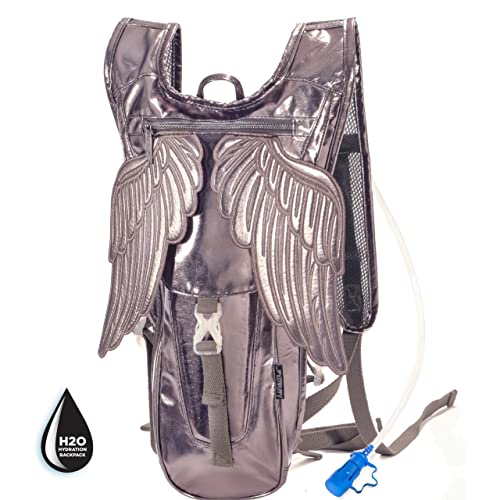 FYDELITY Festival Hydration Backpack Wings Hydration Pack Festival Gear Retro Hydration Pack Backpack for Men and Women Hydrapak Water Backpack Festival Backpack - Gun Metal Metallic
