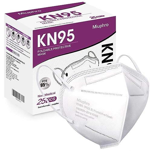 Miuphro KN95 Disposable Face Mask 25 Pack 5-Ply Breathable Safety Masks Against PM2.5, Disposable Respirator Protection Mask for Men and Women White