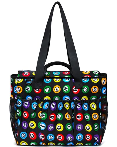Bingo Bag for Bingo Daubers Dabbers Dotters Bingo Supplies Stuff Accessories for Women Prizes Gifts for Bingo Lovers Fans Large Tote Bag with Pockets Utility Tote Bag with Zipper XL Everyday Tote Bag