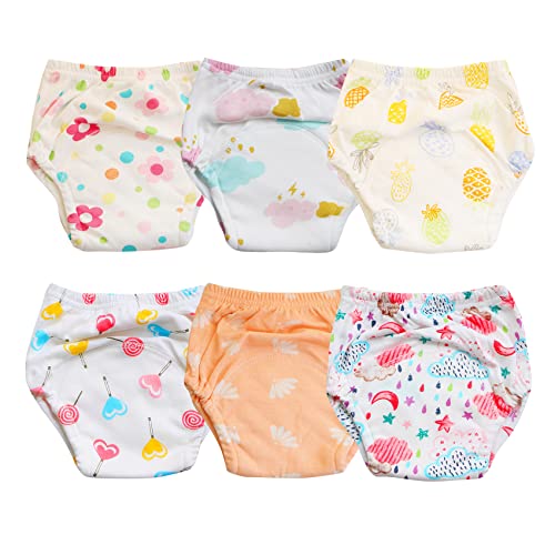 Orinery Unisex Cotton Reusable Potty Training Underwear Breathable Toddler Boys and Girls Pee Training Underpants Waterproof Training Pants 6-Pack (XT-R, 1-2T)