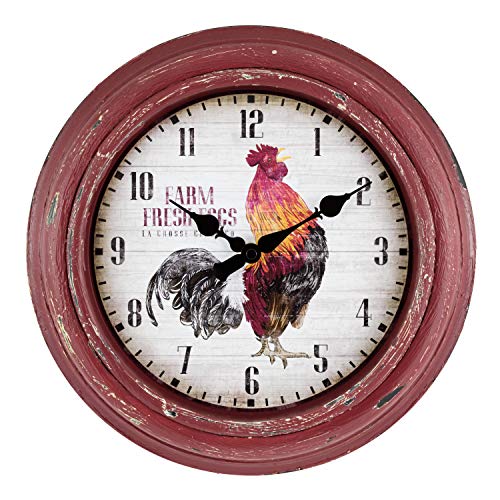 La Crosse Technology 404-3630 12 Inch Distressed Red Rooster Quartz Wall Clock