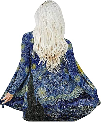 YOPLANET Van Gogh Shirt Gifts Starry Night Long Open Front Lightweight Cardigans for Women Long Sleeve Summer Clothing Sweater