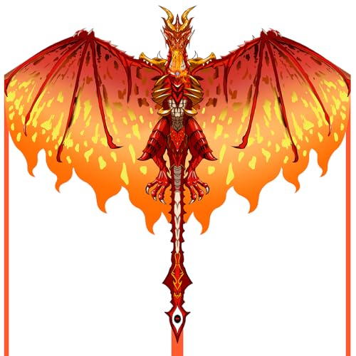Mint's Colorful Life Dragon Kite for Kids & Adults, Easy to Fly Kite for Beginners,Large Single Line Kite for Beach Trip with 300ft Kite String(Red Fiery)