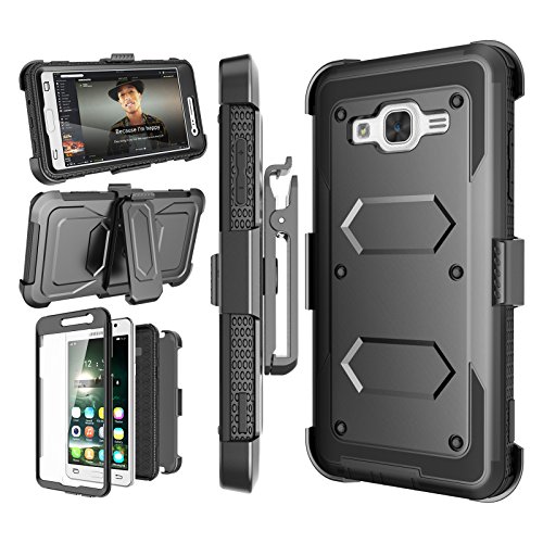 Njjex Galaxy On5 Case, for Galaxy On5 Belt Case, [Nbeck] Heavy Duty Built-in Screen Protector Rugged Holster Locking Belt Swivel Clip Cover Shell with Kickstand for Samsung Galaxy On5/ G550 [Black]