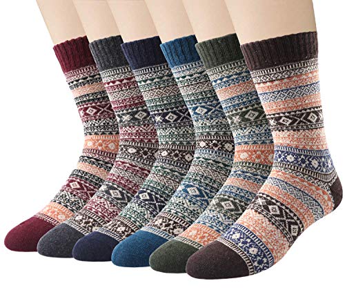 Loritta 6 Pairs Winter Socks Men Wool Socks Mens Thermal Nordic Socks Warm Socks for Men,auburn