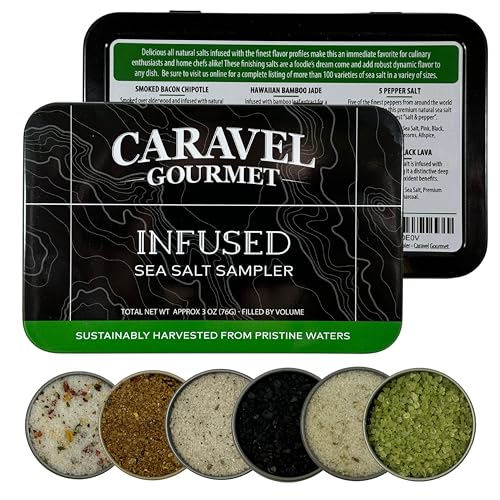 Infused Sea Salt Sampler Set, Finishing Salt for Seasoning, Gourmet Cooking Gift and Spice Variety Pack for Special Occasions, 0.5 oz x Bundle of 6 Flavored Salts - Caravel Gourmet Salt