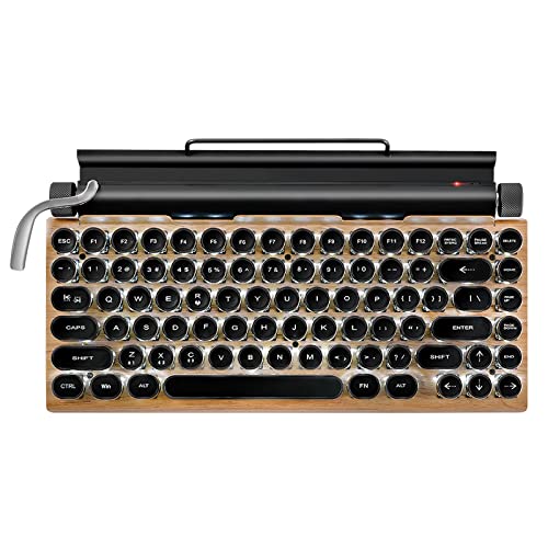 Retro Typewriter Keyboard, Mechanical Bluetooth Wireless PC Gaming Keyboard with Tablet Stand for Desktop PCs, Laptops, Phones, Tablets with 82 Keys, Vintage Style.