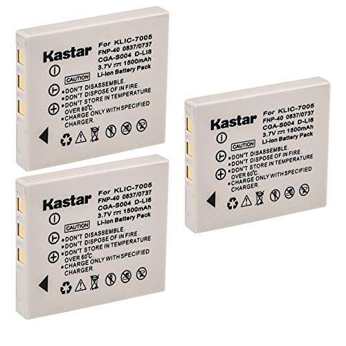 Kastar Battery 3 Pack for KLIC-7005, SLB-0837, CGA-S004 DMW-BCB7, FNP-40 Sanyo NP-40, UF55346, D-Li8, Dli-102, NP-1, DE-992, BC-40, SBC-L5