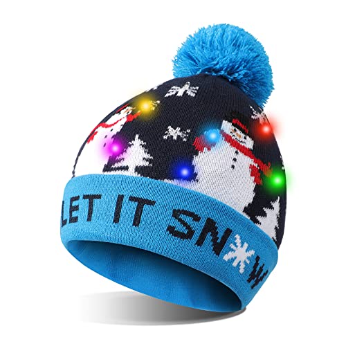 TAGVO LED Light Up Hat Beanie Knit Cap, Colorful LED Xmas Christmas Beanie