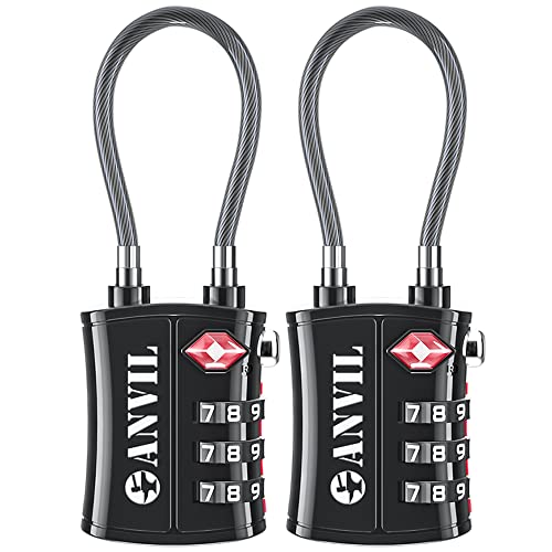 ANVIL TSA Approved Cable Luggage Locks 3 Digit Combination Padlock with Zinc Alloy Steel Cable Lock Ideal for Travel Suitcase, Backpack, Lockers,Case,Toolbox