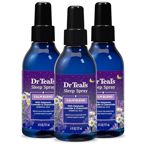 Dr Teal's Sleep Spray, Sleep Blend with Melatonin, Lavender & Chamomile Essential Oils, 6 fl oz (Pack of 3) (Packaging May Vary)
