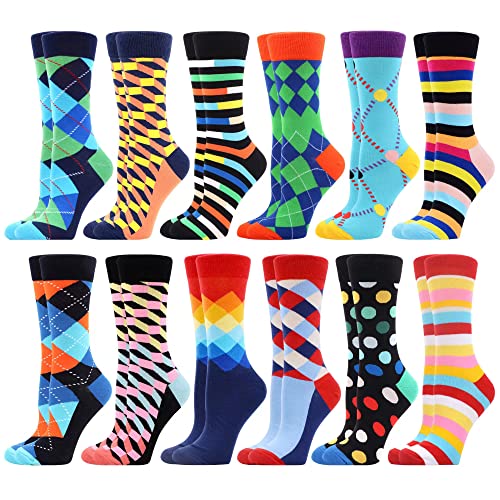 WeciBor Women's Colorful Dress Funny Casual Combed Cotton Crew Socks - 12 Pack - Size 8-12
