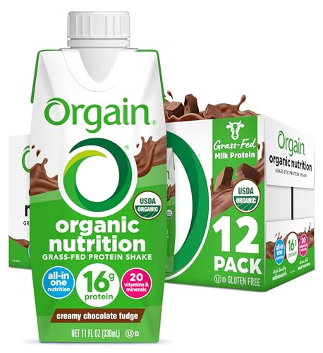 Orgain Organic Nutritional Protein Shake, Creamy Chocolate Fudge - 16g Grass Fed Whey Protein, Meal Replacement, 20 Vitamins & Minerals, Gluten & Soy Free, 11 Fl Oz (Pack of 12) (Packaging May Vary)