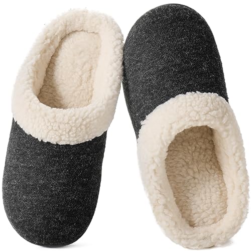 Wishcotton Women's Lamb-rub Sherpa House Slippers Memory Foam Indoor Outdoor, Black, 8-9 US