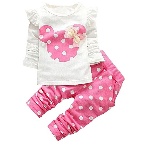 MH-Lucky Baby Girl Clothes Infant Outfits Set 2 Pieces Long Sleeved Tops + Pants (18-24 Months, Pink)