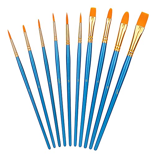 Amazon Basics Paint Brush Set, PBT Paint Brushes for Acrylic, Oil, Watercolor, 10 Brush Sizes