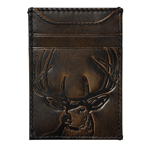 HOJ Co. Deer Front Pocket Wallet | Men's Money Clip Wallet | Strong Magnetic Clip | Slim Wallet With Money Clip (Deer FPW)