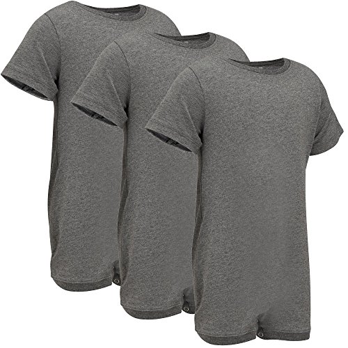 Special Kids Adaptive Clothing For Children & Adults With Special Needs, Short Sleeve Bodysuit Popper Snap Vest, 11-12 Years Old, Small Adult, Grey, 3 Pack