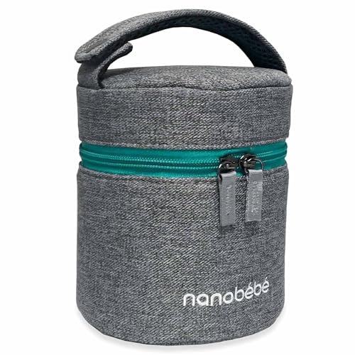 NANOBÉBÉ nanobebe Breastmilk Baby Bottle Cooler & Travel Bag with Ice Pack Included. Compact Triple Insulated, Easily attaches to Stroller or Diaper Bag- Grey