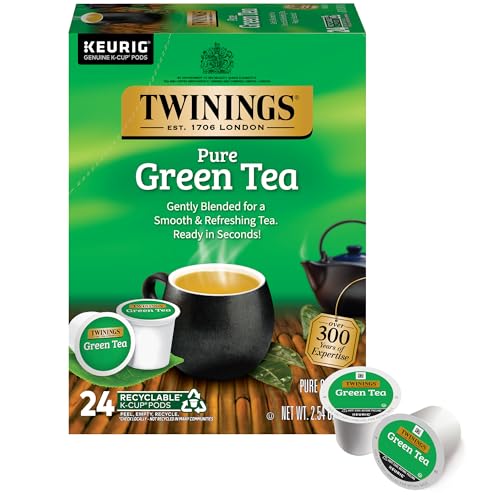 Twinings Green Tea K-Cup Pods for Keurig, Caffeinated Pure Green Tea, Smooth Flavour, Enticing Aroma, 24 Count (Pack of 1), Enjoy Hot or Iced