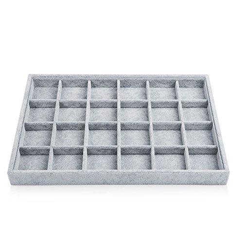 Oirlv 24 Grid Ice Velvet Jewelry Drawer Organizer Tray Stackable Jewelry Trays Removable Dividers for Rings Earring Storage Display