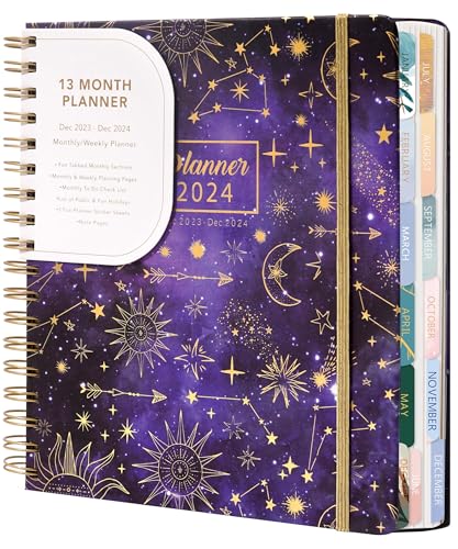 CAGIE 2024 Weekly and Monthly Planner from Dec 2023-Dec 24 8.3'x9.1' with 13 Monthly Tabs, Hardcover 2024 Agenda Yearly Planner Notebook with Daily Weekly Monthly Planner, Purple