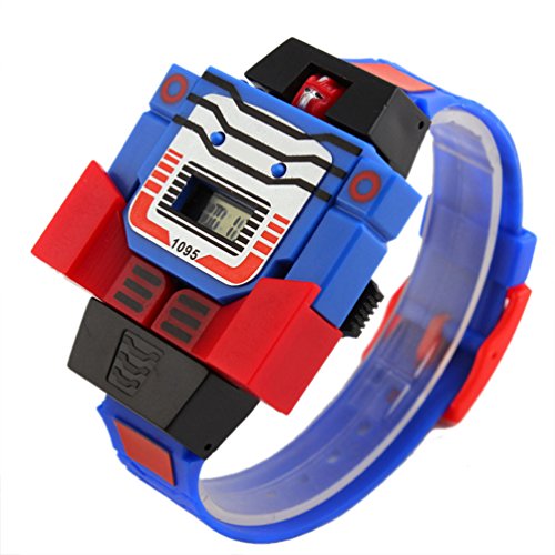 VIGOROSO Boys Children Kids Digital Pu Watch Transformers Bumblebee Cartoon Wristwatch (Blue Band)