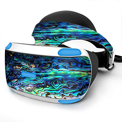 Sony Playstation VR Headset Skin Decal Vinyl Wrap - Abalone Shell Green Swirl Blue Gold