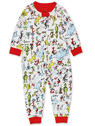 Dr. Seuss Grinch Cat in the Hat Infant Baby Footless Sleeper Pajamas (6-9 Months, White/Multi)