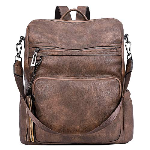 CLUCI Backpack Purse for Women Large Womens Backpack Purse Leather Travel Backpack Work Fashion Ladies Casual Daypack with Tassel Two-tone coffee