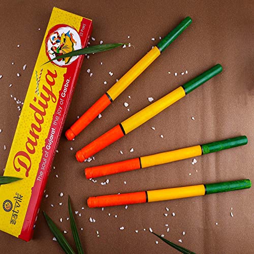 SATVIK 2 Pair (4 Pcs) Dandiya Dandia Sticks Large Beautiful Wooden Multi Color Dandiya Sticks Couples Special Navaratri Garbha Dance Nights Indian Festival Housewarming Return Gifts Items