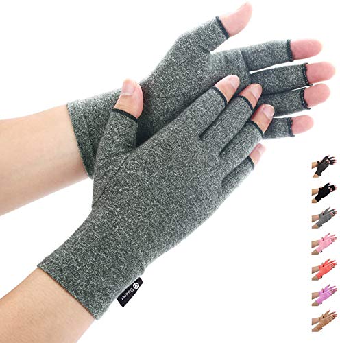 Duerer Arthritis Compression Gloves Women Men for RSI, Carpal Tunnel, Rheumatiod, Tendonitis, Fingerless Gloves for Computer Typing and Dailywork (Gray, M)