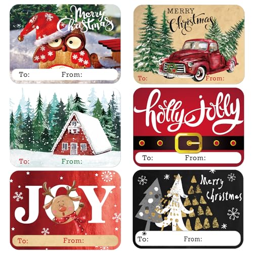 80-Count Large Foil Christmas Gift Tag Stickers, 8 Jumbo Designs - Xmas to and from Christmas Name Tags for Wrapping-Holiday Present self-Adhesive Gift Labels…