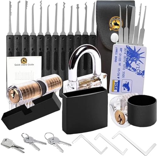 2024 Combination Picking Home Improvement Simple Accessory Lock Set Tools kit Durable Lock Backpack Packs Metal Picks Tools with Black Leather Handbag for Gym Sports (‎Black)