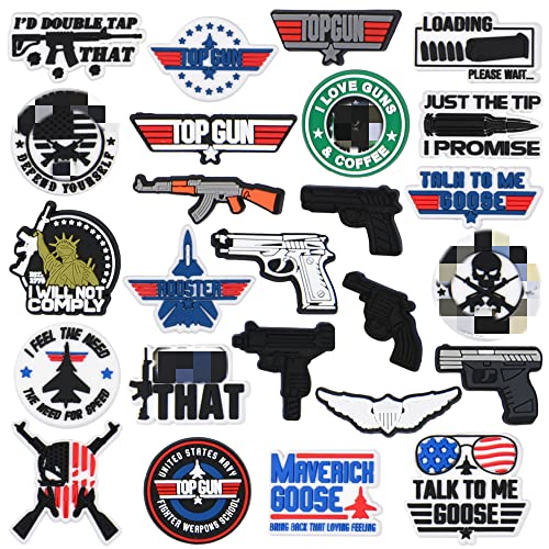 Gun Croc Charms for Men Boys Top Gun Shoe Charms Decoration Adults PVC Bracelet Sandal Clog Accessories Pins Party Gift