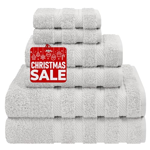 American Soft Linen Luxury 6 Piece Towel Set, 2 Bath Towels 2 Hand Towels 2 Washcloths, 100% Turkish Cotton Towels for Bathroom, Silver Grey Towel Sets