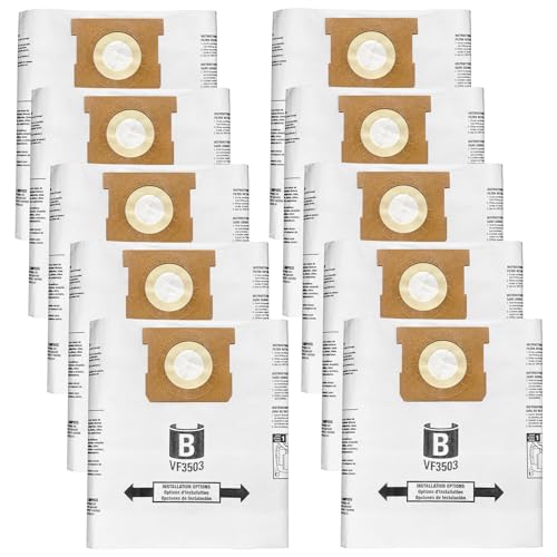 Zibopon VF3503 Vacuum Bags Compatible with Ridgid 5 to 9 Gallon Wet/Dry Vacs, Size B(10 Pack)