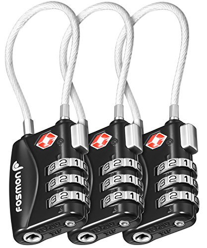TSA Accepted Cable Luggage Locks, Fosmon (3 Pack) 3 Digit Combination Padlock with Alloy Body and Resettable Codes for Travel Bag, Suit Case, Lockers, Gym, Bike Locks
