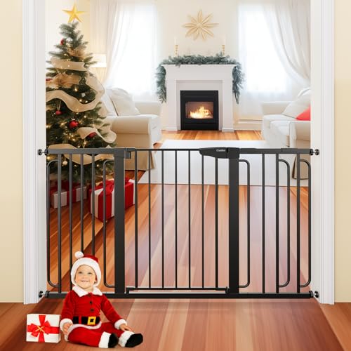 Mom's Choice Awards Winner-Cumbor 29.7-57' Baby Gate for Stairs, Extra Wide Dog Gate for Doorways, Pressure Mounted Walk Through Safety Child Gate for Kids Toddler, Tall Pet Puppy Fence Gate, Black