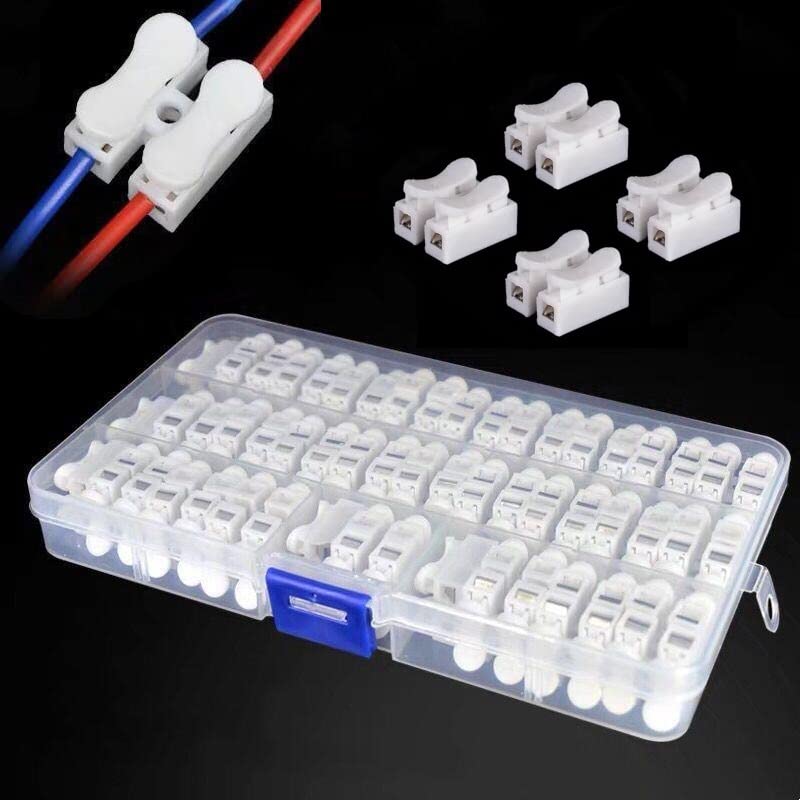 55 PCS Boxed Push Quick Wire Cable Connectors, Wire Connector Kit, Spring Wire Connector, Push Quick White Terminal Block, Connectors for Home Lighting Appliances & Automotive Wiring (1PCS)