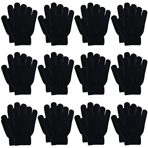 Cooraby 12 Pairs Kid's Winter Magic Gloves Children Stretchy Warm Magic Gloves Boys or Girls Knit Gloves (Black)